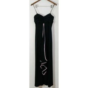 OBLIQUE Black ruched empire ruffled maxi dress